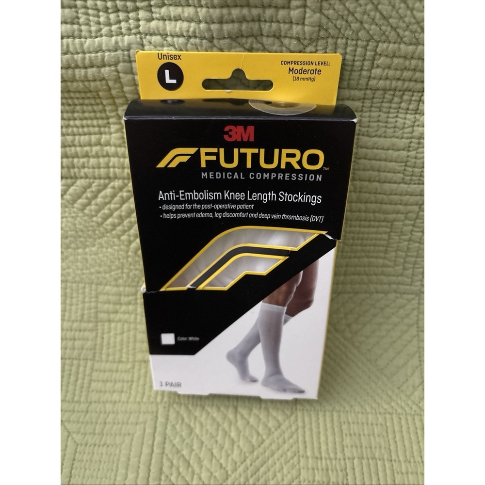 3M Futuro Anti-Embolism Knee-Length Stockings NIP Moderate 18 mmHg Large WHITE